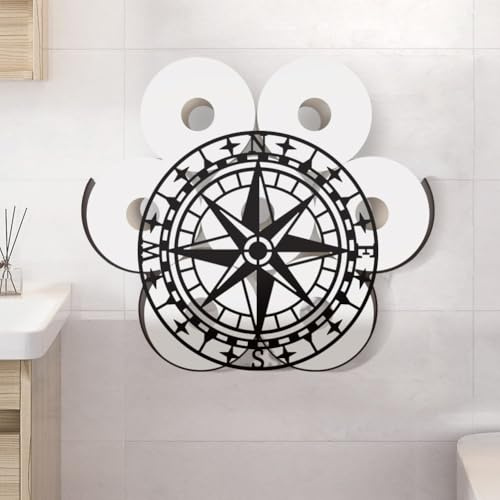 WADORN Toilettenpapierhalter Aus Metall Mit Nautischem Kompass, Kompass Dekorativer Toilettenpapier Aufbewahrungsbehälter Für 8 Zusätzliche Rolle Lustiger Freistehender Wand Organizer Für Badezimmer