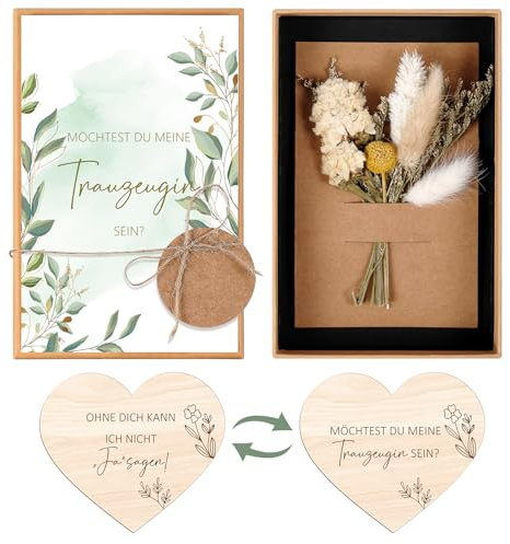 Hestya Trauzeugin Fragen Geschenk Set Maid of Honor Proposal Box, Grün Stil | Möchtest Du Meine Trauzeugin Sein Karte mit Trockenblumen und Holzherz, Trauzeugin Geschenk, Brautjungfer Fragen Geschenk