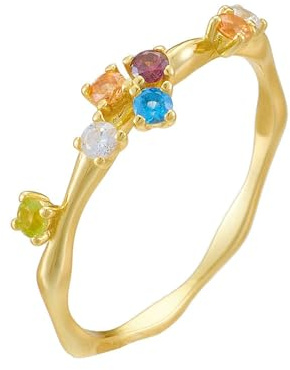 Mesnt Frauen Ehering, Damen 9 Karat Gelbgold Verlobungsring mit farbigen Edelsteinen, Größe 65 (20.7)
