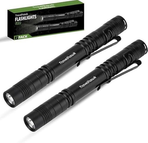TravelHawk LED Taschenlampe Aufladbar 100 Lumen 2er Set, Stiftlampe, Pen Light, Kompakte Handlampe, wasserdicht IPX4, für Camping, Outdoor und Notfälle, Flashlight