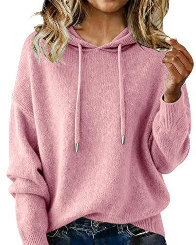 shownicer Pull Femme Automne Hiver Pulls en Tricot Elégant Couleur Unie Ample Pullover Chandail Léger Sweater Hoodies à Capuche