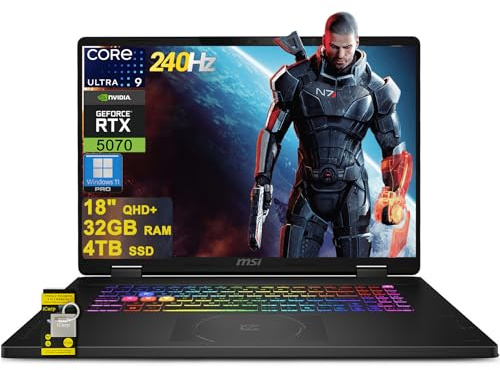 msi Crosshair 18 HX AI Gaming Laptop 18 QHD+ IPS 240Hz Intel 24-core Ultra 9 275HX (>i9-14900HX) 32GB DDR5 4TB SSD GeForce RTX 5070 (Up to 798 AI Tops) RGB Backlit Thunderbolt Win11Pro ICP Acc