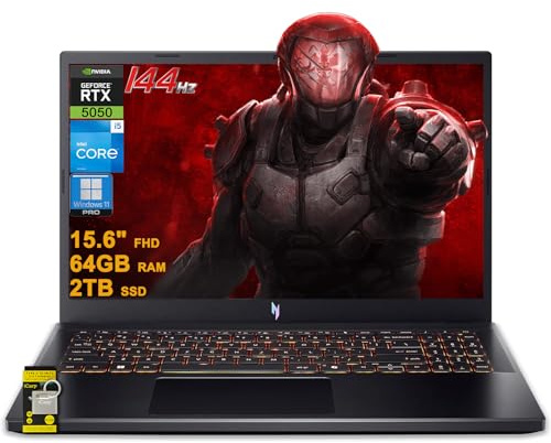 acer Nitro V 15 Gaming Laptop 15.6 FHD IPS 165Hz Intel 8-core i5-13420H 64GB DDR4 2TB SSD GeForce RTX 5050 GDDR7 DLSS4 (fino a 440 AI Top) retroilluminato Thunderbolt WiFi6 Win11Pro ICP Hub