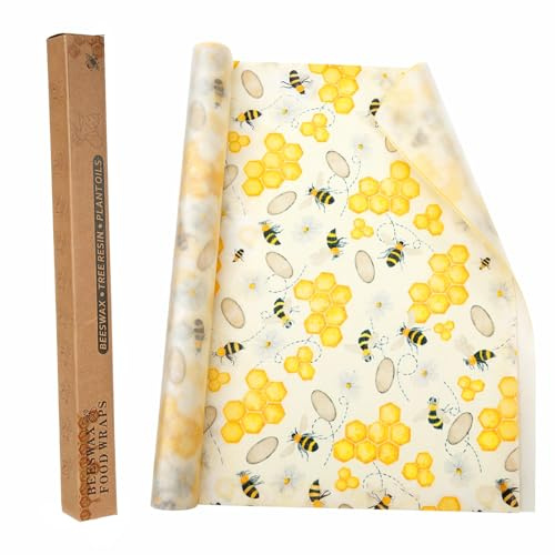 KFHENSOMR Beeswax Food Wrap Roll (33 × 100 cm) – Cut-to-Size Organic Reusable Beeswax Wrap Plastic-Free Cling Film Alternative Food Storage for Fruit, Bread, Cheese, Sandwich