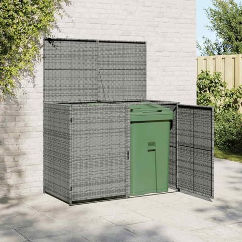 Cache-poubelles pour 2 poubelles en rotin PE anthracite 148 x 77 x 111 cm avec couvercle et portes – Housse de protection pour poubelle et coffre de jardin pour le rangement
