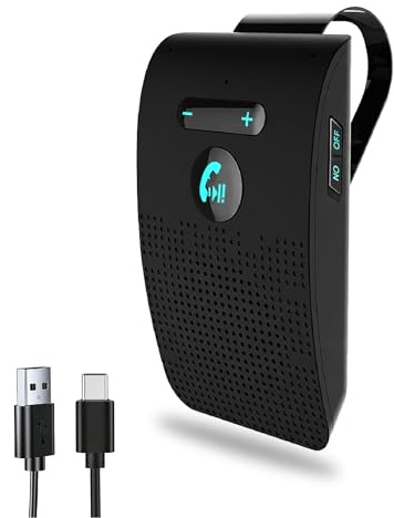 JUZELY Hands Free Car Phone Kit Bluetooth for Toyota Passo 2004-2010, Visor Clip Wireless Speaker with Power on, Dual Connection, Type-C
