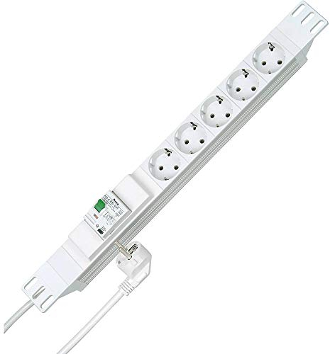 Kopp 938504012 PROFIversal 5-fach mit Schutzk.-Std. mit FI/LS-Schutzschalter RCB, 45 Grad gedr. Töpfen, 2 m mit Schutzk.-Winkelstecker, 250 VAC, 16 Amp