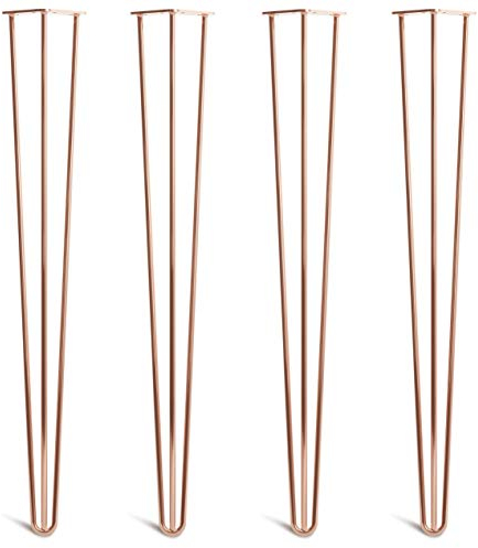 The Hairpin Leg Co. 4X Haarnadel-Tischbeine: Doppel-Schweiß Stahl, Schrauben, Anleitung, Schutzfüße. Klassischer 10mm 3 Stangen Stil. 86cm Kupfer