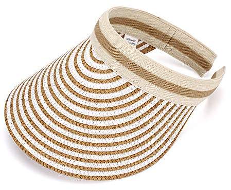 MATT Keely Visoren Cap Strohhut Sonnenhut Damen für Sommer Hut Große Brim Strohhüte Visor Strand Sonnenblenden Frauen Visier Hut UPF 50,