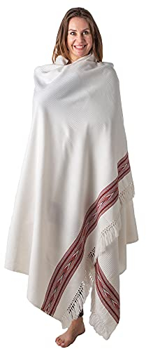 Om Shanti Crafts Meditationsschal oder -decke, exotischer Schal / Wickeltuch, Übergröße, Schal oder Stola, Unisex, Weiss/opulenter Garten, 9' X 4'