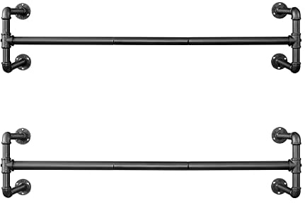 SONGMICS Portemanteaux muraux, Lot de 2, Barres de Suspension pour vêtements, Imitation Tuyau, Style Industriel, 112 x 30 x 29,3 cm, Charge 60 kg, Montage Facile, pour Petit Espace, Noir HSR64BK-02