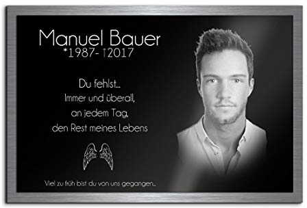 CHRISCK design Premium Gedenkplatte Grabplatte mit Gravur | aus Hochglanz Acrylglas und V2A Edelstahlplatte graviert geschützt und 100% wetterfest | Gedenkplatte mit Bild oder Foto-Gravur