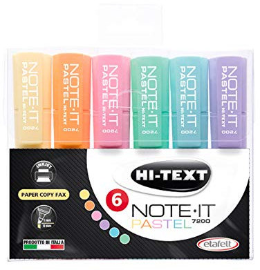 Hi-Text 7200 Note-It busta trasparente 6 evidenziatori punta scalpello colori pastello