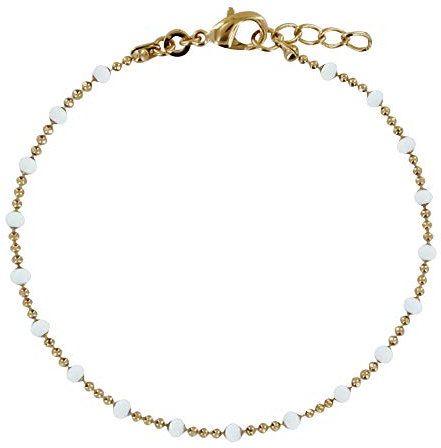 LES POULETTES BIJOUX - Bracelet Plaqué Or Billes et Petites Perles - Blanc