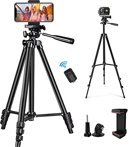 Handy Stativ, ZETONG 127cm Smartphone Stativ mit Fernauslöser and Halterung Dreibeine Stative Fotostativ für iPhone/Galaxy/Huawei Leichtes Kamera Schwarz