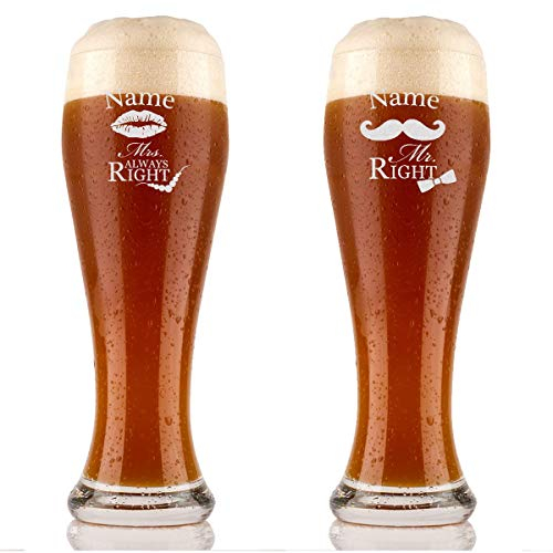 polar-effekt Weizenbierglas 2er Set 0,5l Biergläser mit Gravur - Geschenkidee Goldene Hochzeit Geschenke - Liebespaare Hochzeitspaare - Bierglas für Paare - Mrs. & Mr.