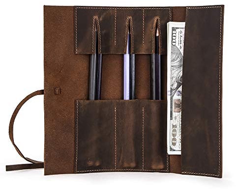 SagaSave Leder-Federrollen-Etui, Stifteetui, Aufbewahrungstasche, Retro-Stil, für Studenten, Schriftsteller und Künstler (braun), braun, Retro