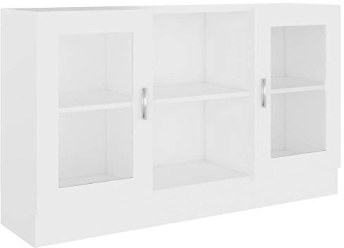 vidaXL Armoire à Vitrine, Buffet avec Compartiment, Meuble de Rangement de Salon Salle de Séjour Chambre Intérieur, Blanc Bois d’Ingénierie