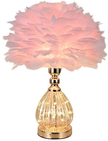 GUANSHAN Tischlampe aus Kristallfedern mit Lichterkette Romantische Tischbeleuchtung aus Federn Luxus-Nachttischlampe mit Federlampenschirm für Wohnzimmer, Schlafzimmer