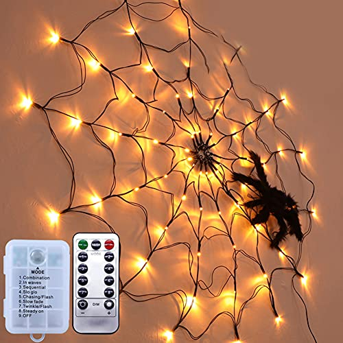 Halloween Lichterkette,Schwarz Spinnennetz Licht mit 70 LED Netzlichtern,Geist Halloween Lichter,Halloween Deko Beleuchtung Batteriebetriebene Halloween Lampe für Türen Deko Halloween Dekoration