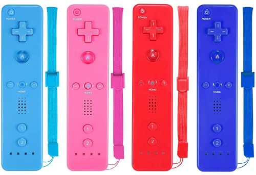 ZeroStory - Telecomando con custodia in silicone e cinturino da polso, compatibile con Wii Wii U Console (4 confezioni, rosa+blu+rosso+blu scuro)