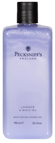 Pecksniff's Moisturising Shower Gel, Lavender & White Tea, 750 ml | Lavender & White Tea moisturising shower gel, 750 ml/25.4 fl oz; handcrafted in England for rich daily lather