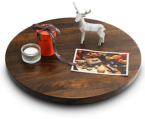 MAGIGO Bandeja giratoria Redonda de Madera Maciza de Nogal de 15 Pulgadas Lazy Susan