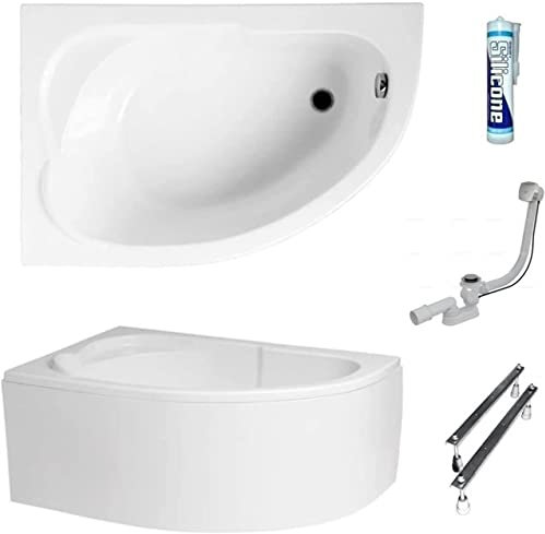 ECOLAM Baignoire d'angle acrylique Standard Polimat 130x85cm gauche, tablier en acrylique, pieds, siphon, silicone, Belle forme Aspect moderne original produit