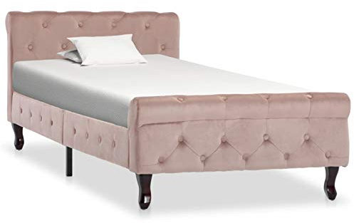Atlojoys Bettgestell, Kinderbett, Jugendbett, Gästebett, Bettrahmen, Rosa Samt 90x200 cm
