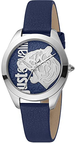 Just Cavalli Animalier Panther Finezza Damen-Armbanduhr, Quarz, modisch, analoges Display, Leder Schwarz Blau, Mode