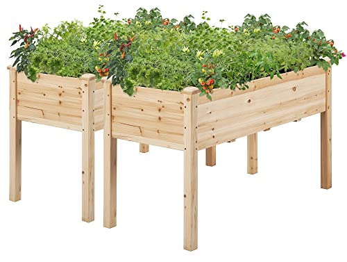 Yaheetech 2pcs Raised Garden Bed Fir Wood Elevated Planter Box Rectangle Planting Raised Bed Stand Pot Outdoor Planter for Vegetable/Flower/Herb,120.5 x 59 x 76.5cm