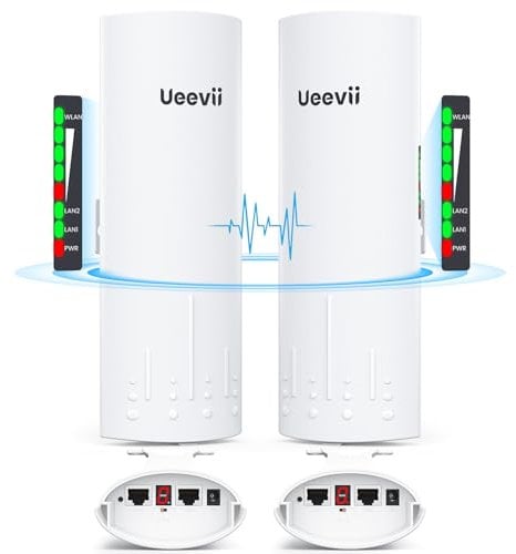 Gigabit Wireless Bridge, UeeVii CPE820 5.8 G 1 Gbit/s Point to Point WiFi Outdoor CPE mit 16dBi High-Gain-Antenne, Reichweite bis zu 3 km, Plug and Play, IP65 wasserdicht, 2-Wasserdicht Packung