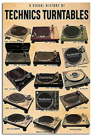 Krouterebs New A Visual History of Technics Turntables Classic Turntable Lovers Record Player Music Metal Tin Sign Rustic Suitable for Home and Kitchen Bar Man Cave Cafe Garage Wall Decor 12x8 Inch