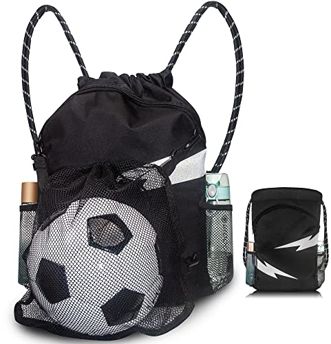 EDNYZAKRN Fußball Rucksack, Turnbeutel mit Kordelzug mit Abnehmbarer Ballnetztasche für Erwachsene Jungen Mädchen Basketball Volleyball Baseball