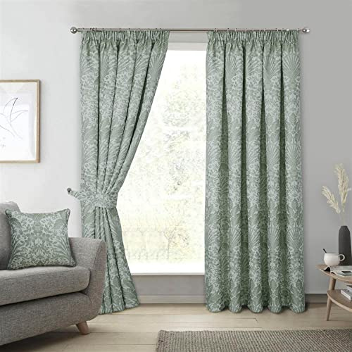 Sundour Floral Keswick Pencil Pleat Curtain Pair Sage Green 46x90