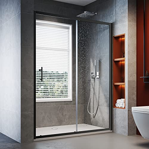 ELEGANT 1400mm Black Sliding Shower Door Modern Bathroom Shower Enclosure Cubicles for Bathroom Wet Room