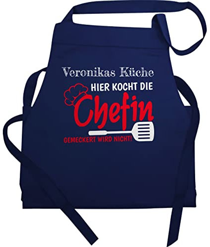 Schürze - Kochschürze - Hier kocht die Chefin - 60x87 - Navy Blau - geschenke für damen küchentextilien küche chefköchin kochschürzen küchenschürze kochzubehör koch lustig beste
