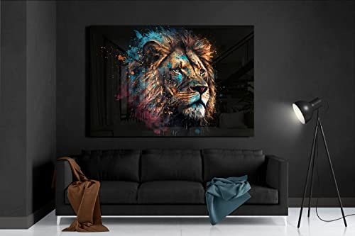 Quadro da parete di alta qualità, in vetro acrilico o composito di alluminio, nessuna immagine di lino, moderno, XXL, decorazione da parete, design astratto (leone 01, vetro acrilico 60 x 40 cm)