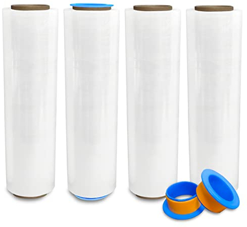 4 Rollenx45.7 cmx45.7 mx80 Gauge, transparent, nicht dehnbar, strapazierfähig, Stretchfolie für Versandverpackung, Umzug, Verpackung, LKW, Logistik, extra langlebige Folie, inklusive Folienhalter