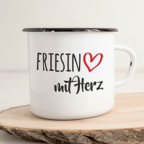 Huuraa Emaille Tasse Friesin mit Herz 300ml Vintage mit Motiv für die tollsten Menschen