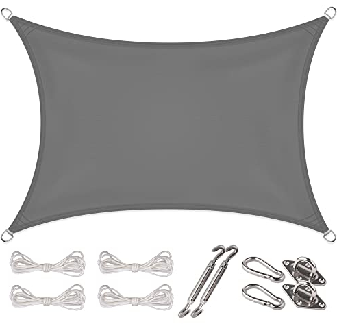 CelinaSun Sonnensegel Set Befestigung V2A Basic PES Rechteck 4 x 5 m anthrazit Sonnenschutz wasserabweisend