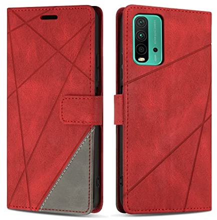 SONWO Coque pour Xiaomi Redmi 9T / Redmi 9 Power/Xiaomi POCO M3, Protection Housse Etui en Cuir PU Portefeuille Livre pour Xiaomi Redmi 9T / Redmi 9 Power/Xiaomi POCOM3, Emplacements Cartes, Rouge