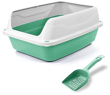 Patam lettiera aperta per gatti con bordi alti e paletta omaggio, 44.5 cm x 34 cm x 18.5 cm Made in Italy – Milù Mini Verde