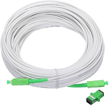 sourcing map 1Pcs 98.4Ft Single Mode Simplex OS2 Armored Fiber Optic Patch Cable LSZH SC/APC-SC/APC Jumper Optical White for Fiber Optic LAN Networks with Adapter