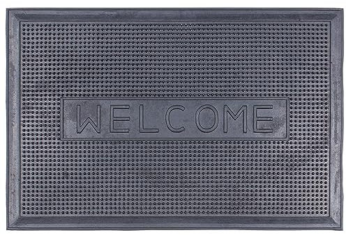 Nicola Spring Heavy Duty Rubber Door Mat - 60 x 40cm - Black Welcome - Decorative Indoor Front Door Floor Mat Entry Dirt Trapper Rug Outdoor Boot Scraper Non Slip Backing Doormat