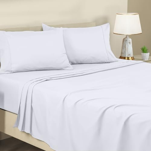 Utopia Bedding Bettwäscheset, gebürstete Mikrofaser, weiche Bettlaken für Queensize-Bett, enthält 1 Bettbezug, 1 Spannbetttuch und 2 Kissenbezüge, tiefer Umschlag, Weiß