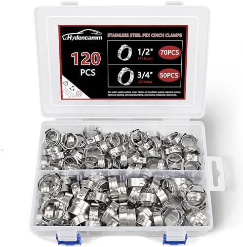 120PCS PEX Clinch Clamps Kit, Premium 304 Stainless Steel Pex Clamps 1/2,3/4 PEX Clamp Rings, Rings Pinch Clamps for PEX Tubing Pipe Fitting Connections By Hydencamm