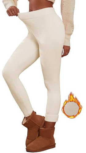 Famulily Women's Thermal Slim Fleece Lined Tights Leggings Ultra Soft Winter Thick Sweater Pants Beige XL/XXL
