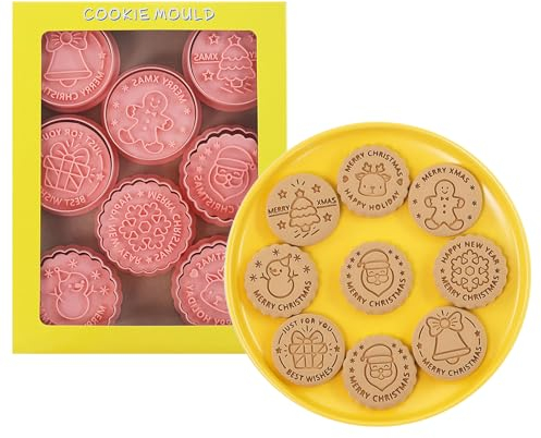 Viilich 8pcs 3D Molde de galletas de Navidad,Moldes de Galletas Navidad Plástico,Niños Moldes de Galletas,Jengibre Moldes,Reutilizable Moldes Galletas,Navidad Cookie Fondant Decoración de Pasteles(E)
