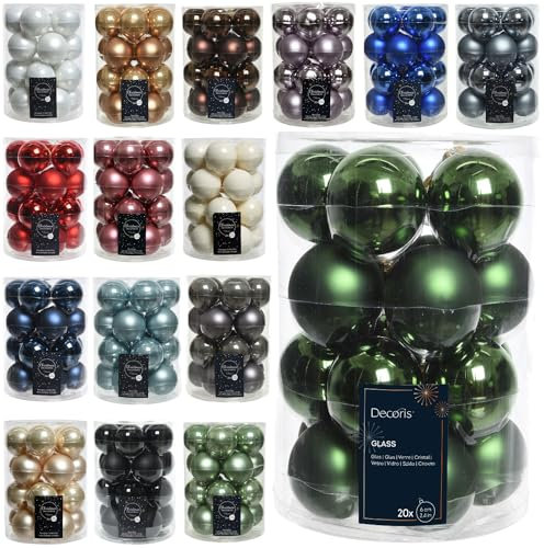 LS-LebenStil 18-20 Glas Weihnachtskugeln 6cm Pinien Grün Christbaumkugeln - Matt Glänzend - Keine Nähte mit Öse zum Aufhängen Christbaumschmuck Weihnachtsbaumschmuck Dekokugel Baumkugel